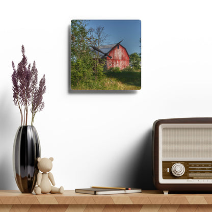 U R There Photography Columbiaville Red in Summer I Rustic Farmhouse Acrylic Analog Wall Clock