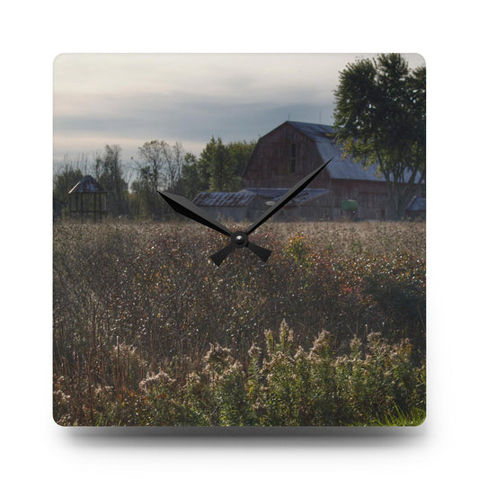 Brown City Road Red Rustic Farmhouse Acrylic Analog Wall Clock 10.75'' × 10.75'' (Square)