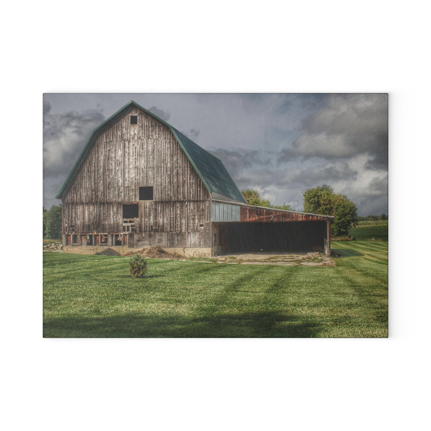 U R There Photography Bishop Grey II Rustic Farmhouse Tempered-Glass Cutting Board 11"x 15"