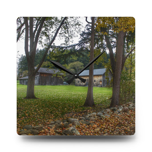 U R There Photography Wilder Road Greys I Rustic Farmhouse Acrylic Analog Wall Clock 10.75'' × 10.75'' (Square)
