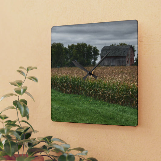 U R There Photography East Caro Road Reds Rustic Farmhouse Acrylic Analog Wall Clock