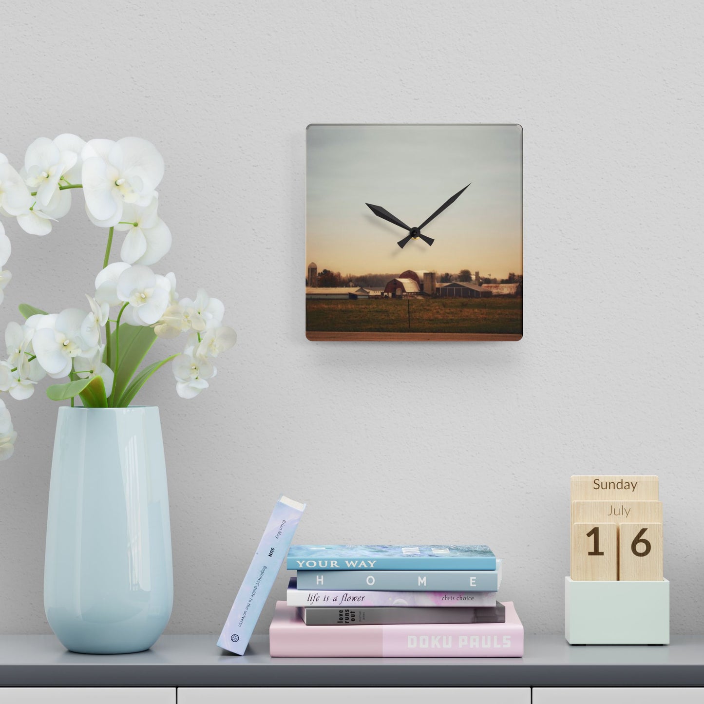 U R There Photography Marlette Road Farm II Rustic Farmhouse Acrylic Analog Wall Clock