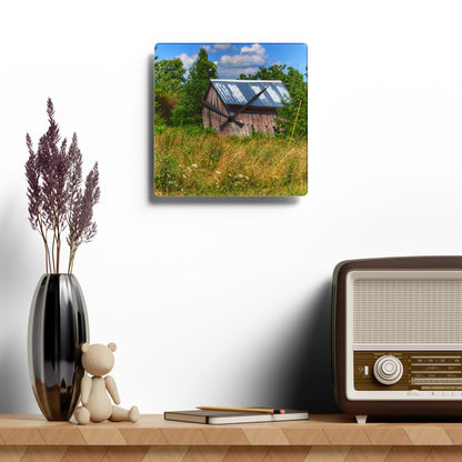 U R There Photography Lake Road Little Crooked Grey Rustic Farmhouse Acrylic Analog Wall Clock