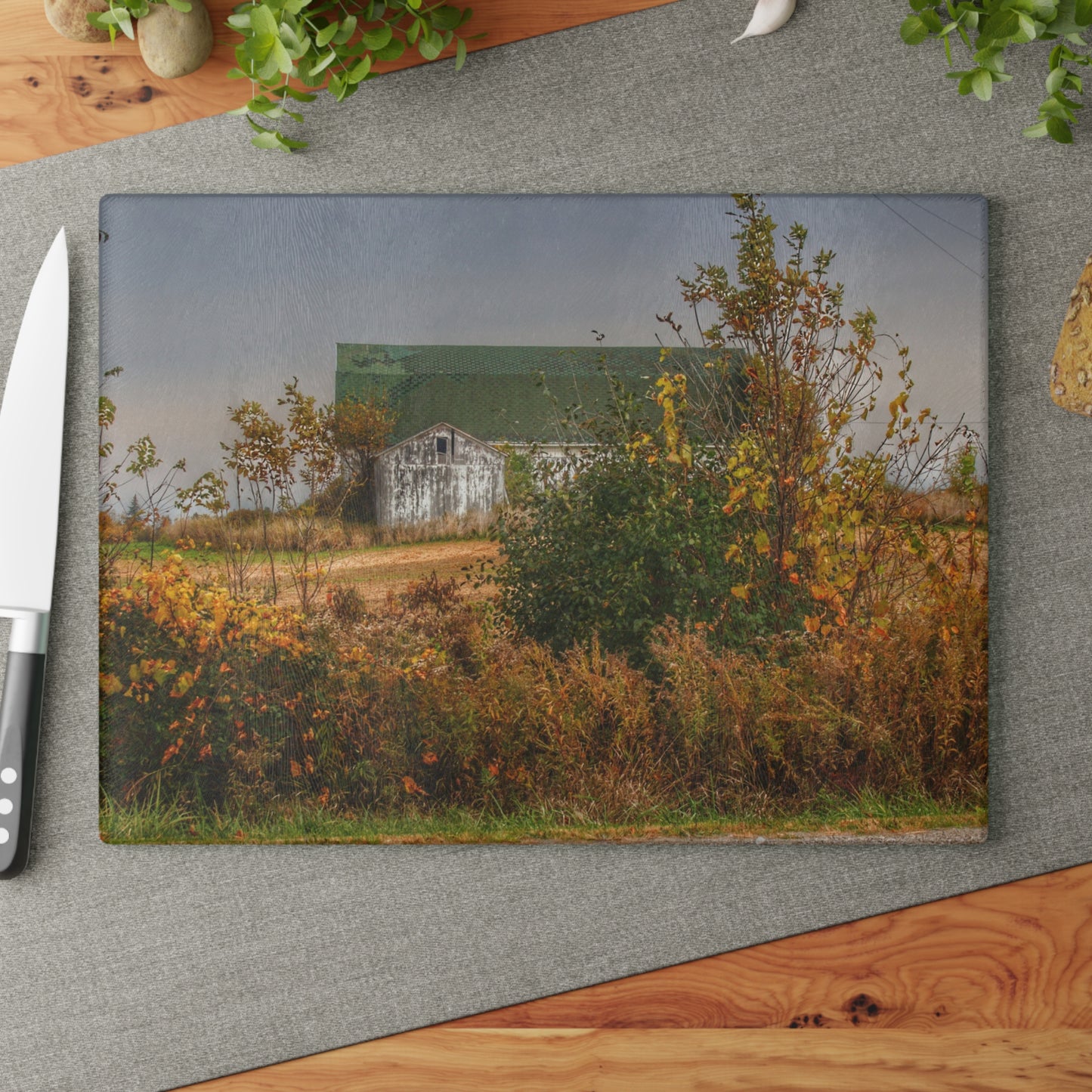 U R There Photography Hill Road White Rustic Farmhouse Tempered-Glass Cutting Board