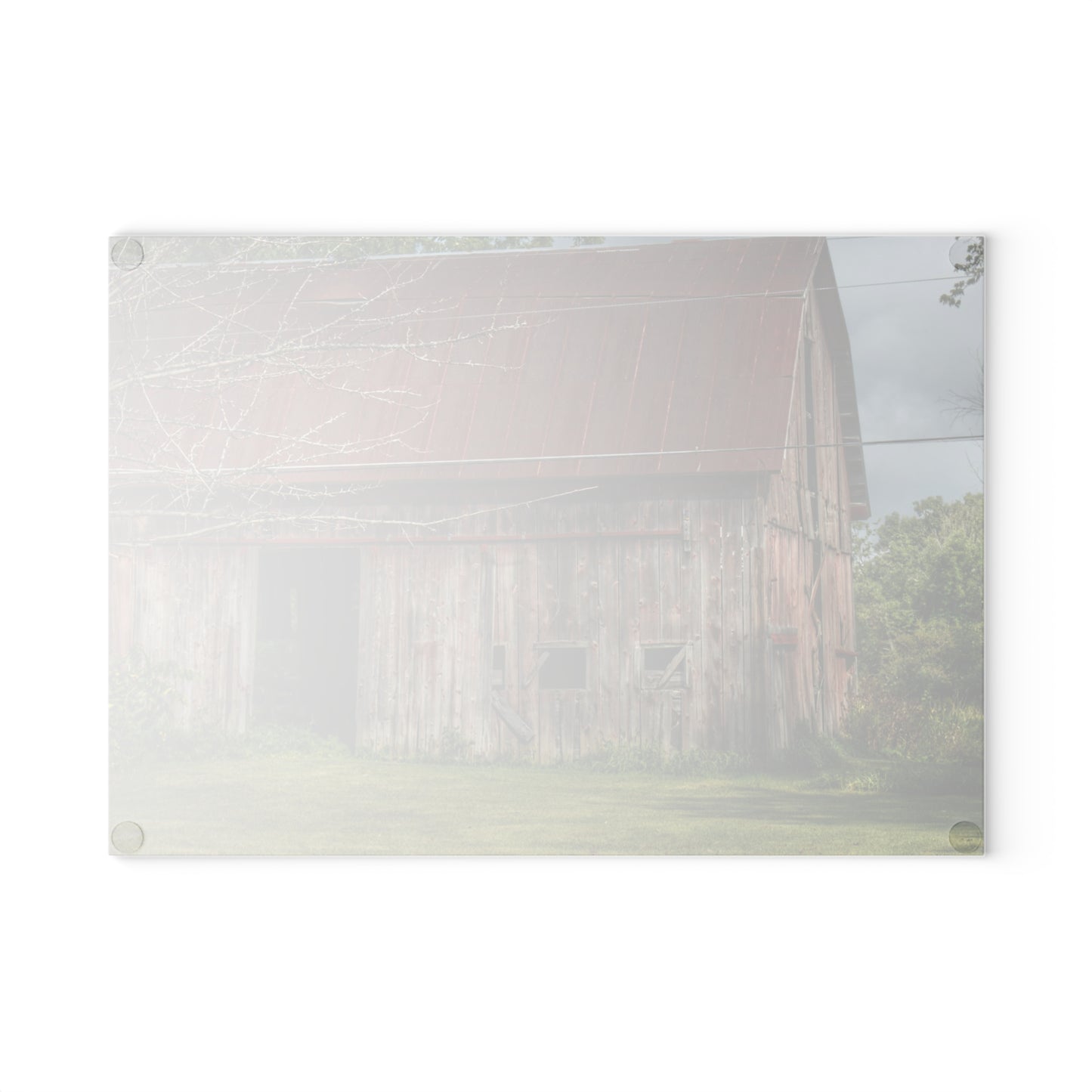 U R There Photography Columbiaville Roadside Grey and Rusted Rustic Farmhouse Tempered-Glass Cutting Board