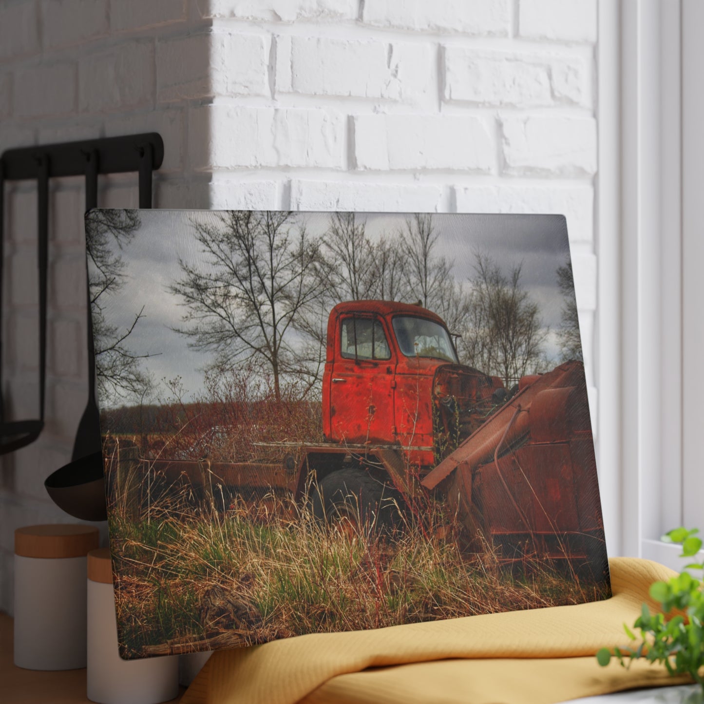 U R There Photography North Gates Road Rusted Red Rustic Farmhouse Tempered-Glass Cutting Board