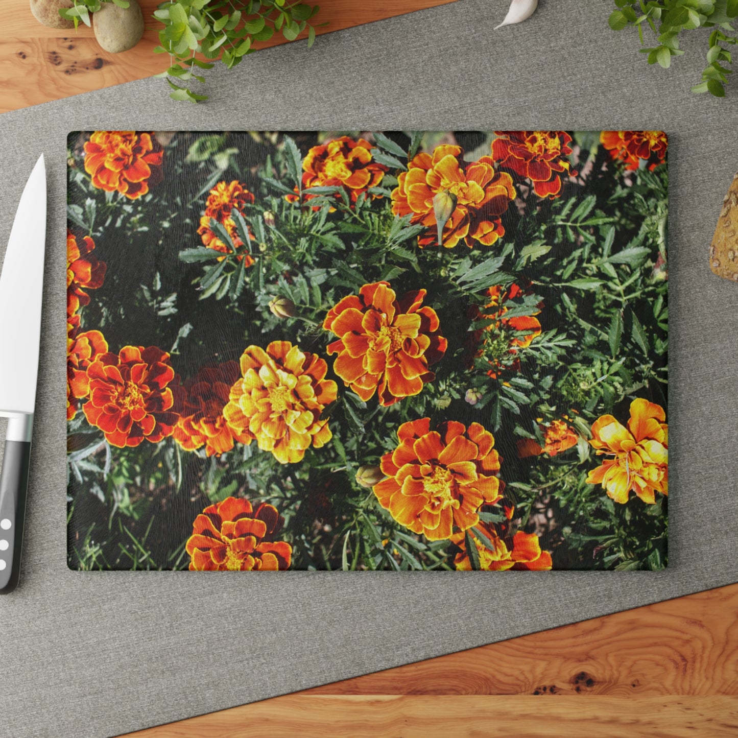 U R There Photography Marigolds Rustic Farmhouse Tempered-Glass Cutting Board