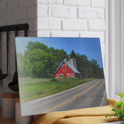 U R There Photography Metamora Red 2020 II Rustic Farmhouse Tempered-Glass Cutting Board
