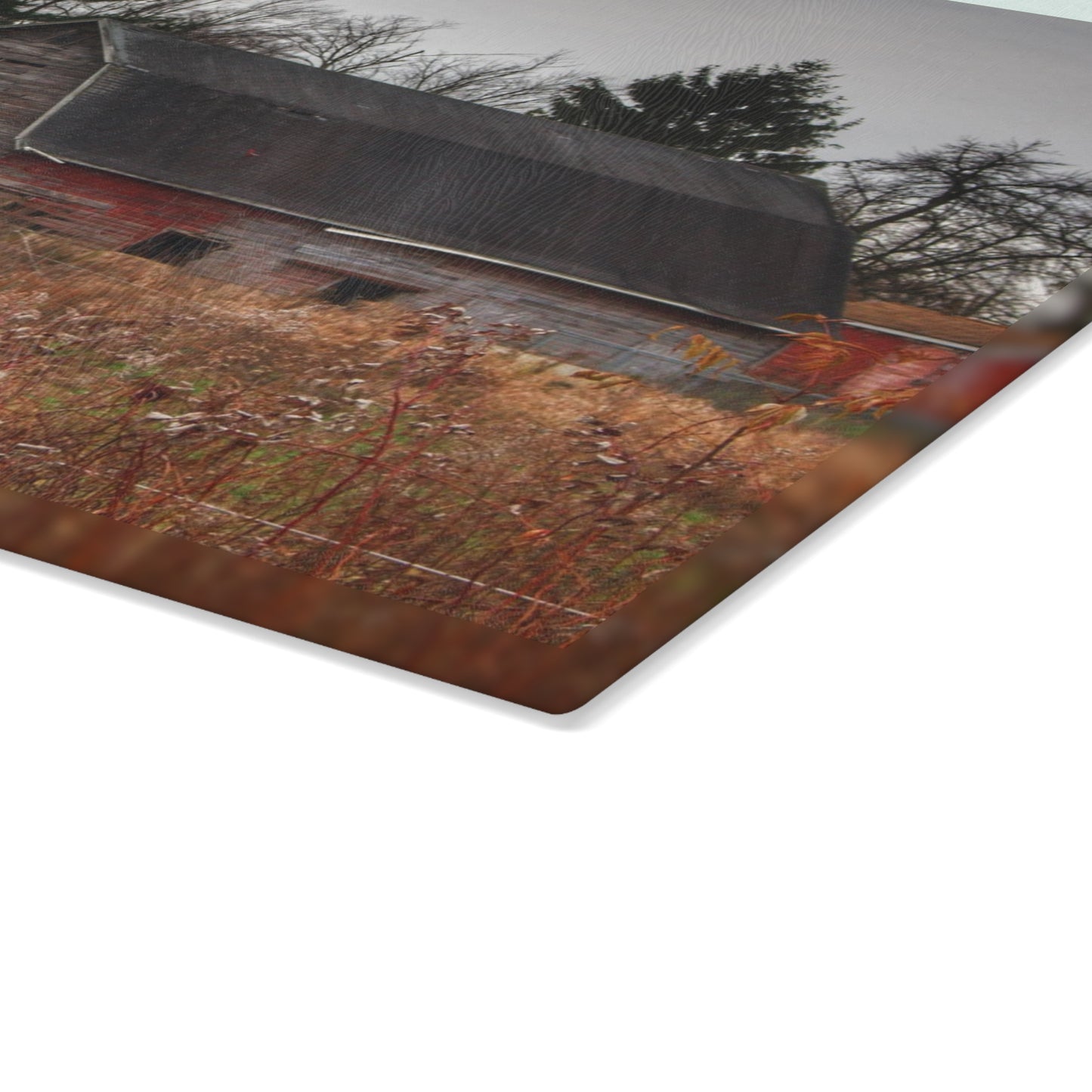 U R There Photography Field Grey and Little Red Rustic Farmhouse Tempered-Glass Cutting Board