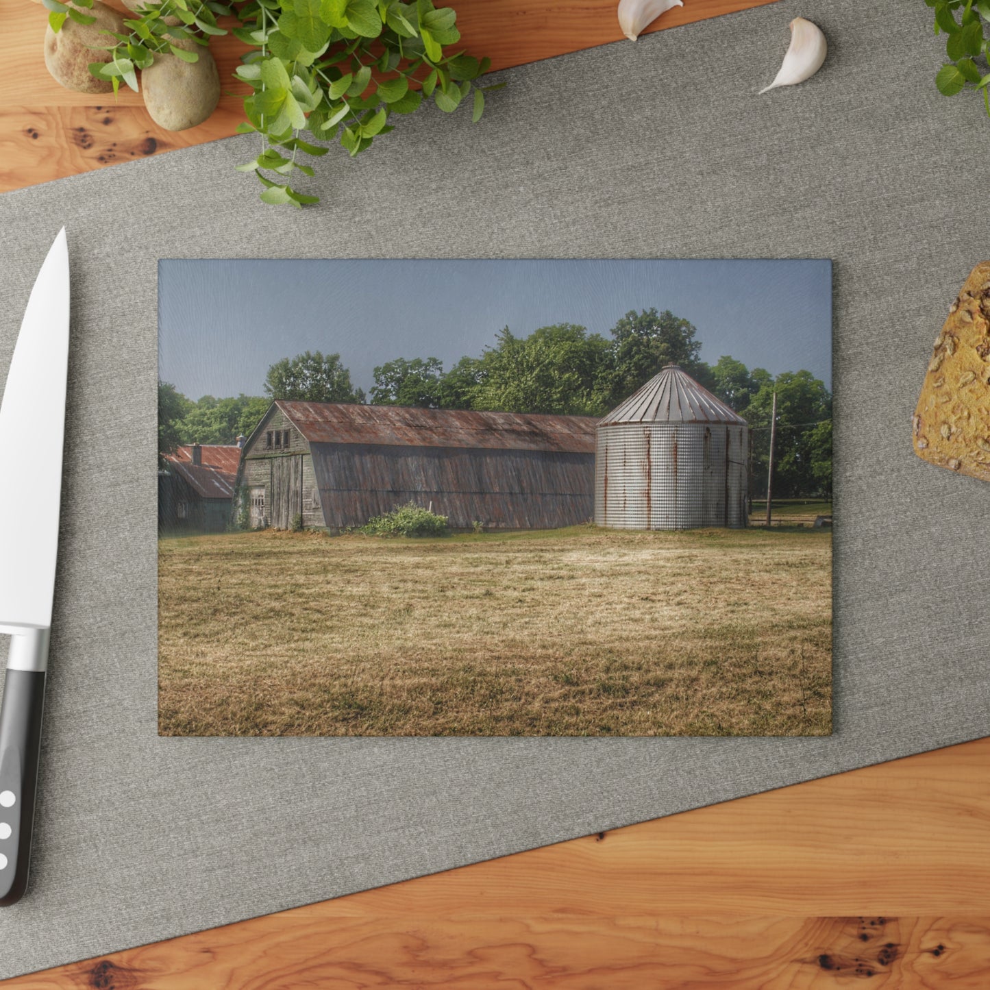 U R There Photography Hough Road Green Quonset II Rustic Farmhouse Tempered-Glass Cutting Board