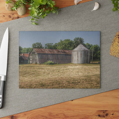 U R There Photography Hough Road Green Quonset II Rustic Farmhouse Tempered-Glass Cutting Board