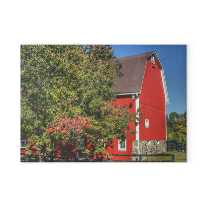 U R There Photography Oakwood Road Red Rustic Farmhouse Tempered-Glass Cutting Board