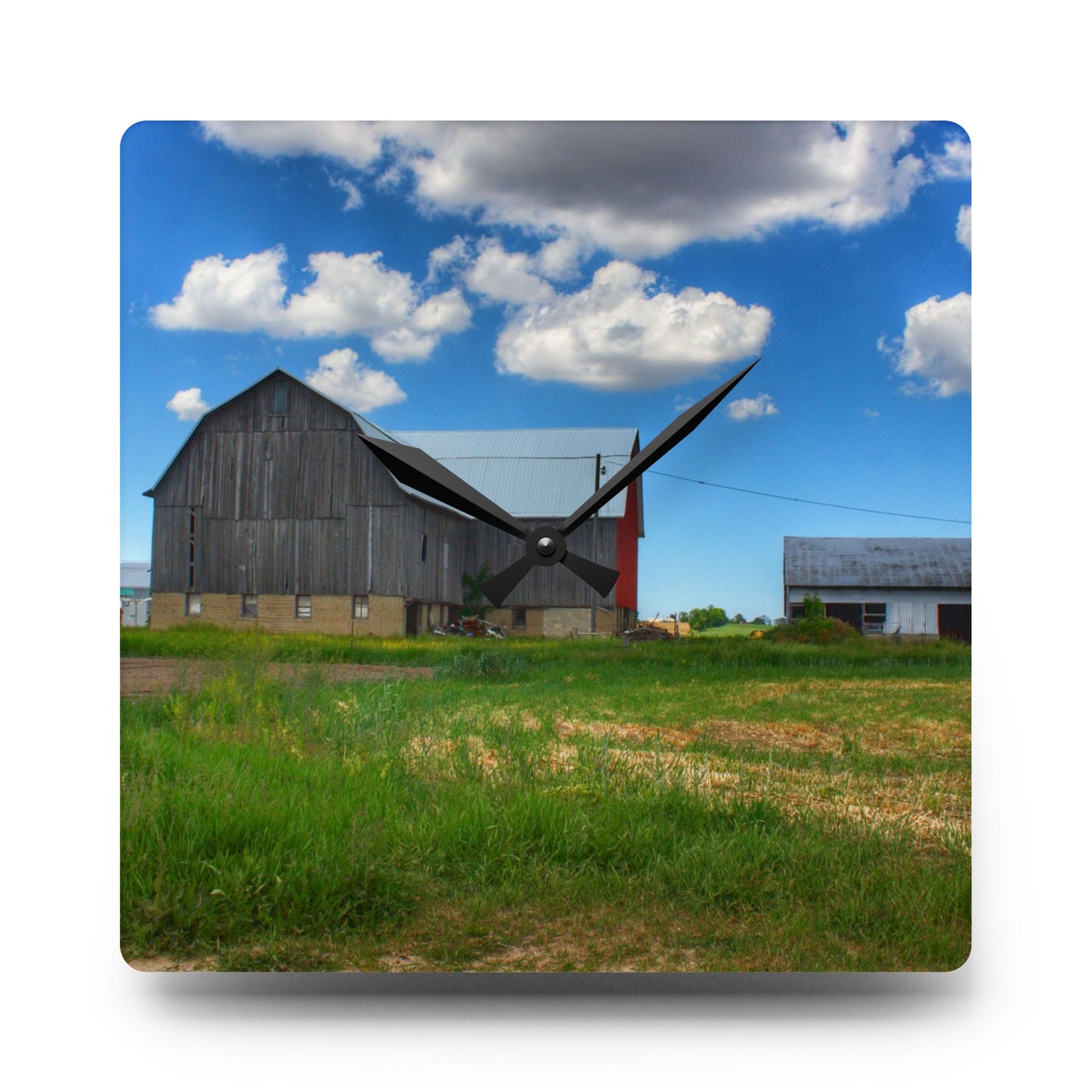 U R There Photography Cass City Elmwood Grey Rustic Farmhouse Acrylic Analog Wall Clock