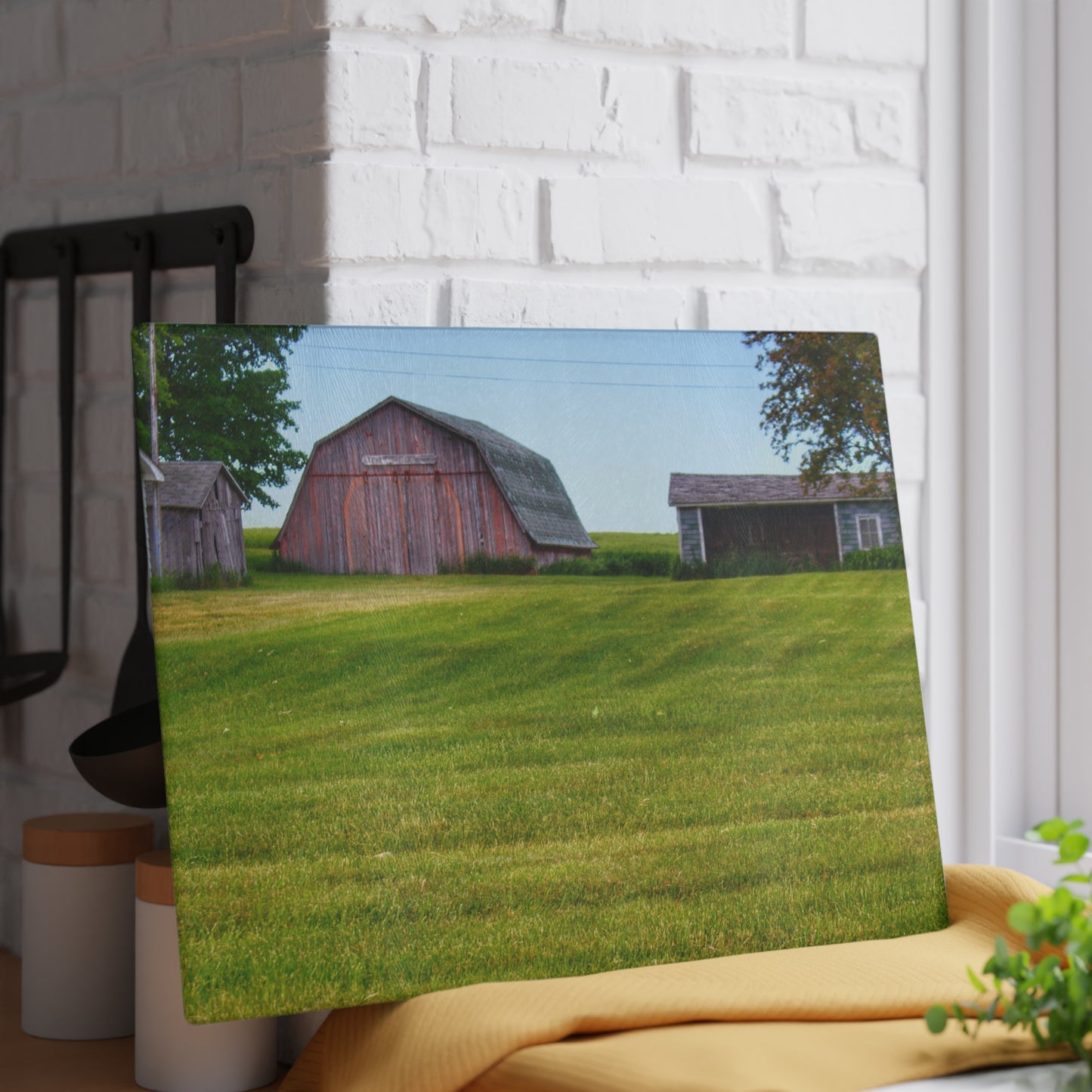 U R There Photography Cass City Elmwood Road Greys Rustic Farmhouse Tempered-Glass Cutting Board