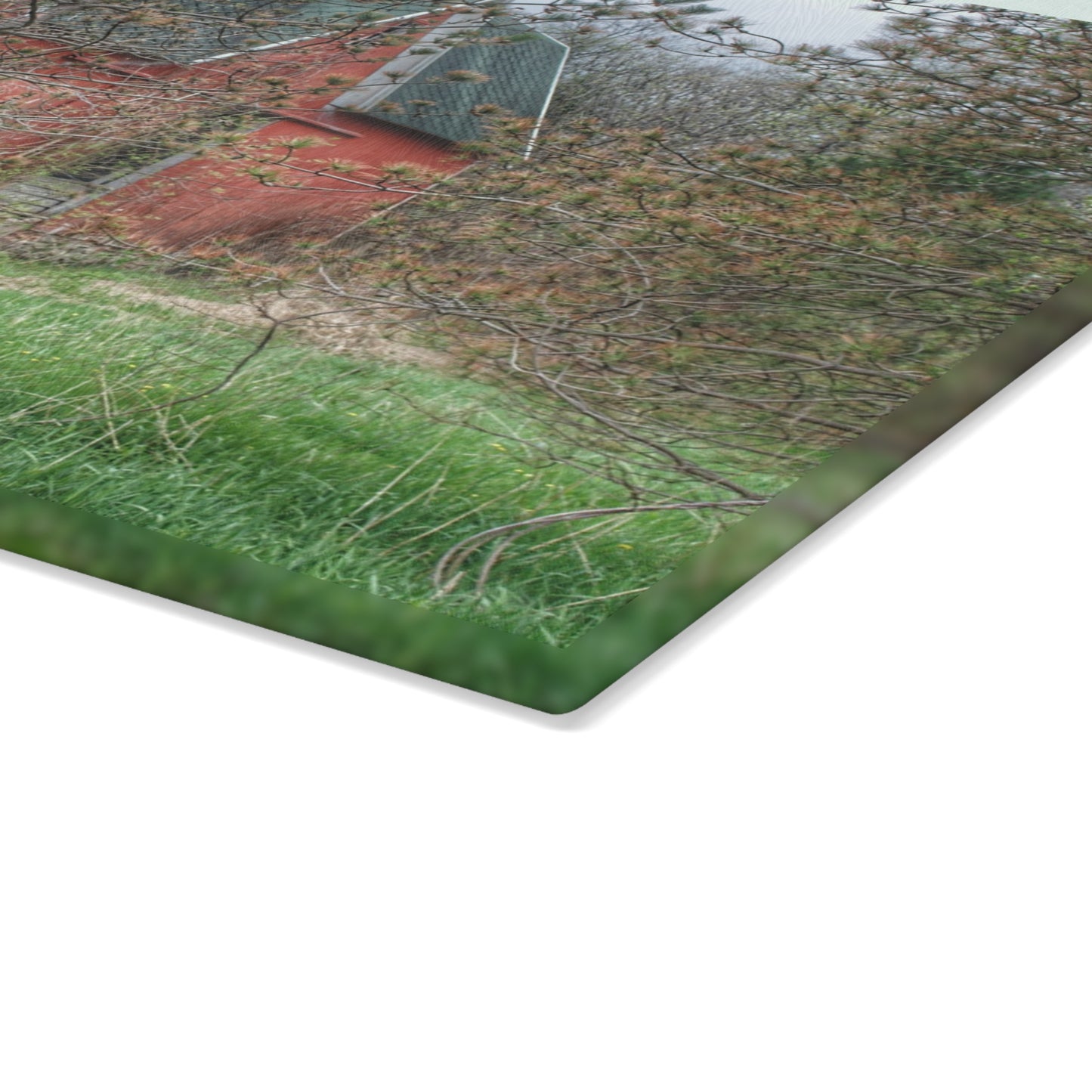 U R There Photography Hickory Ridge Red II Rustic Farmhouse Tempered-Glass Cutting Board