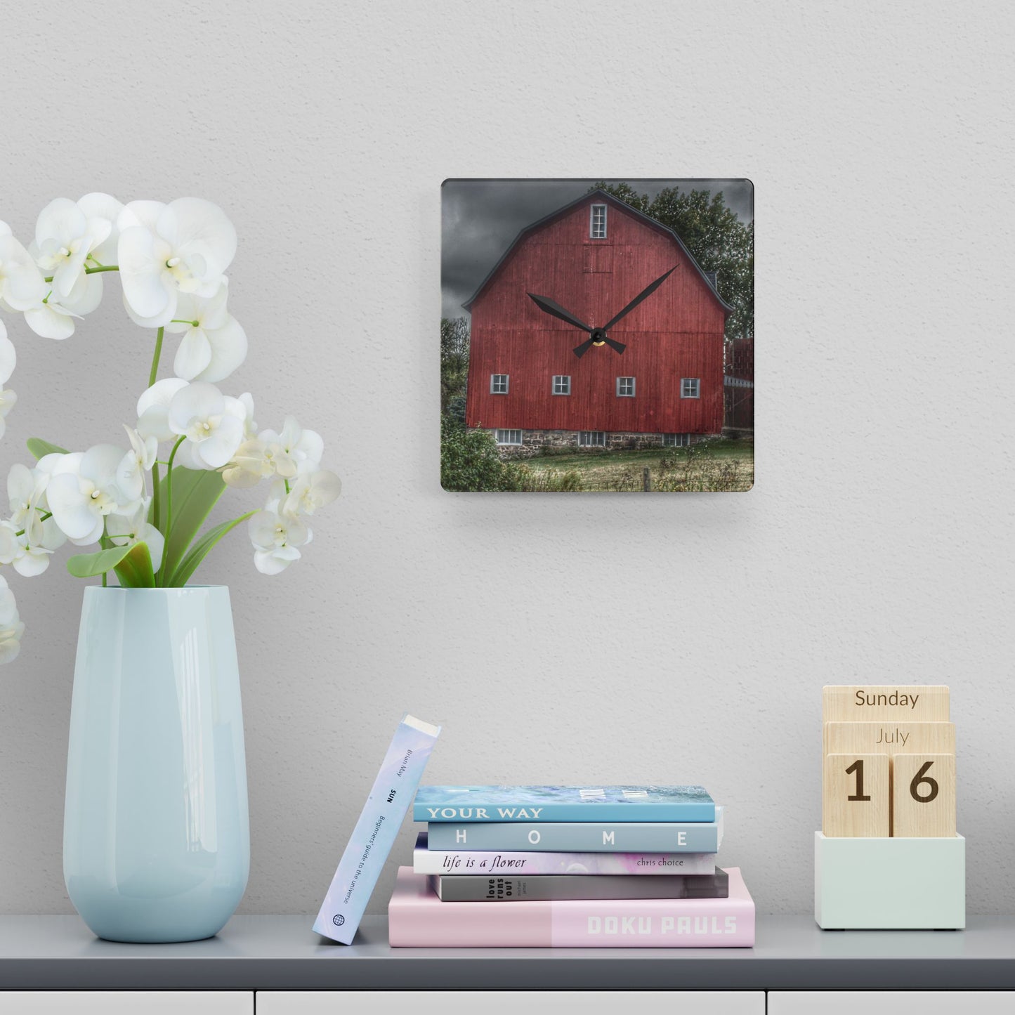 U R There Photography Vassar Road Red II Rustic Farmhouse Acrylic Analog Wall Clock