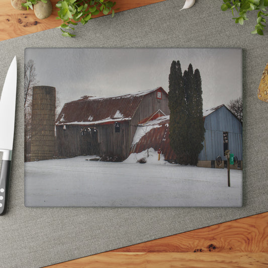 U R There Photography Unionville Grey Rustic Farmhouse Tempered-Glass Cutting Board