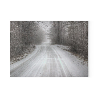 U R There Photography Cold Country Roads Rustic Farmhouse Tempered-Glass Cutting Board