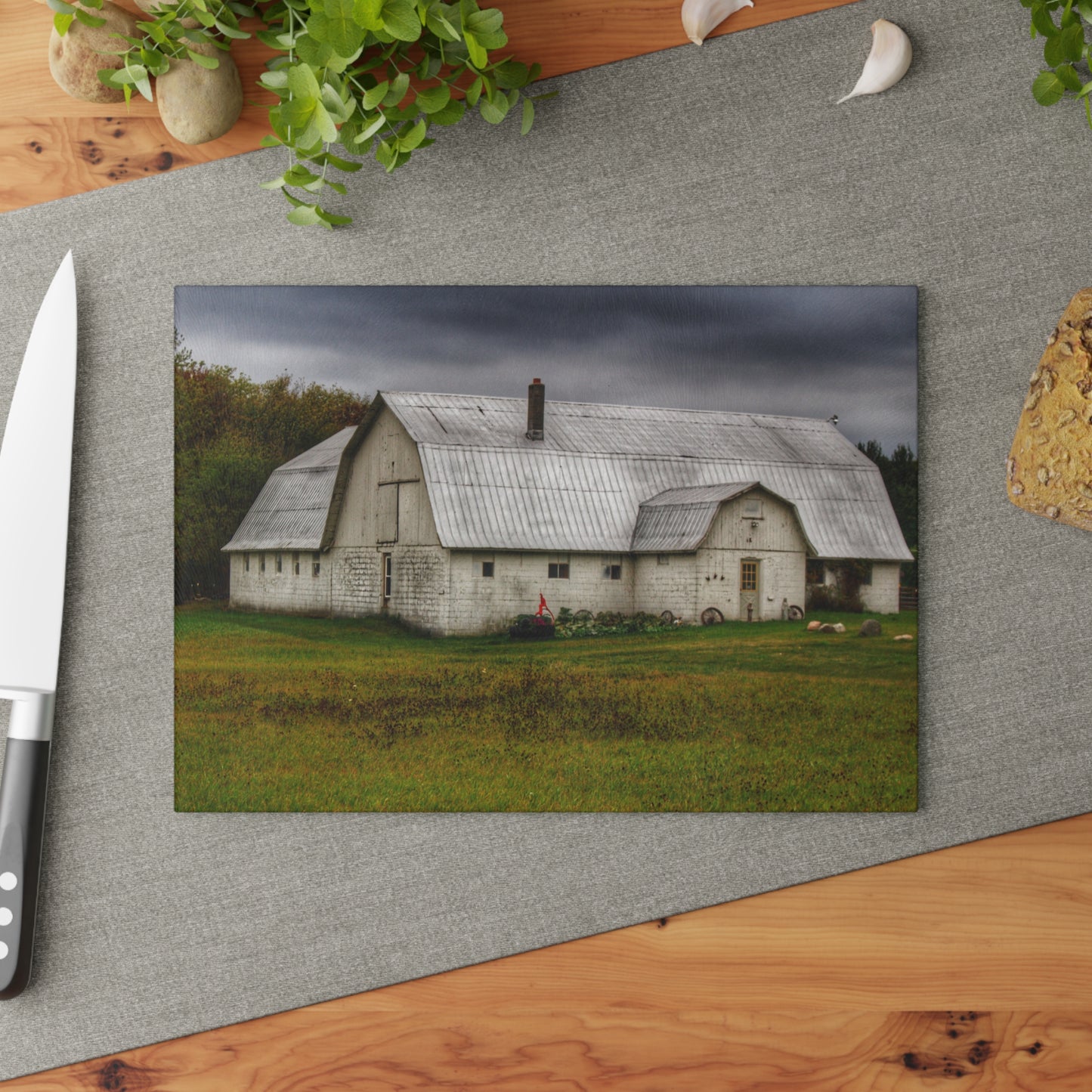 U R There Photography Milliman Road White Rustic Farmhouse Tempered-Glass Cutting Board