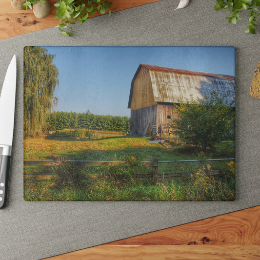 U R There Photography Snover Golden Grey Rustic Farmhouse Tempered-Glass Cutting Board