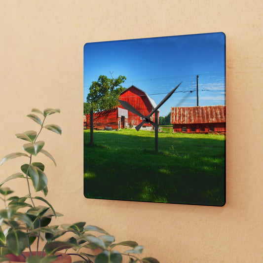 U R There Photography Frances Road Reds II Rustic Farmhouse Acrylic Analog Wall Clock