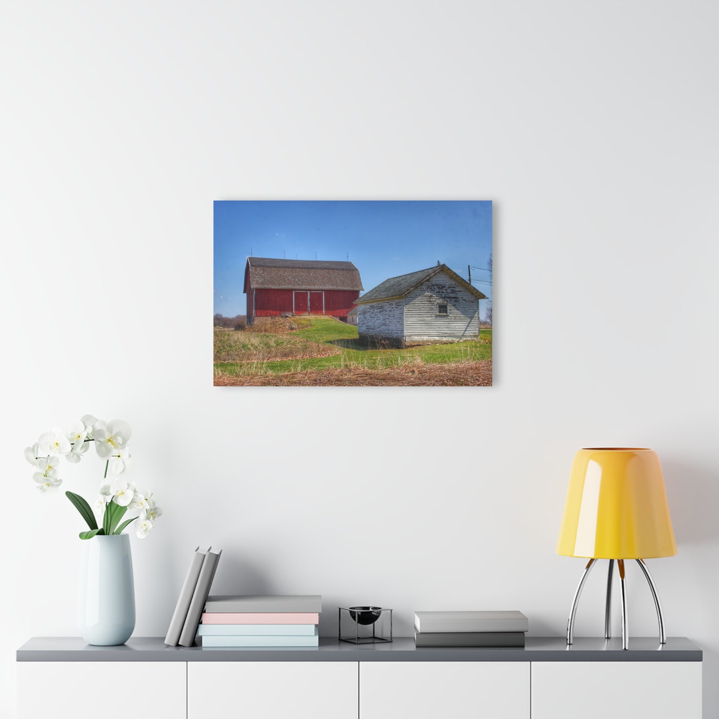U R There Photography Hurd Corners Red and Little White Rustic Farmhouse Acrylic Wall Print