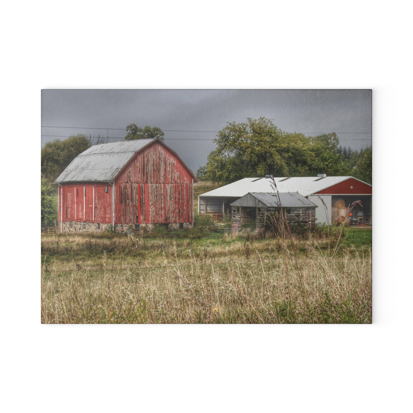 U R There Photography North Lake Road Red II Rustic Farmhouse Tempered-Glass Cutting Board