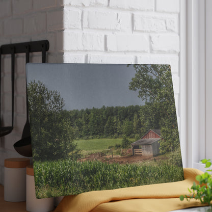 U R There Photography West Oregon Road Hidden Red I Rustic Farmhouse Tempered-Glass Cutting Board