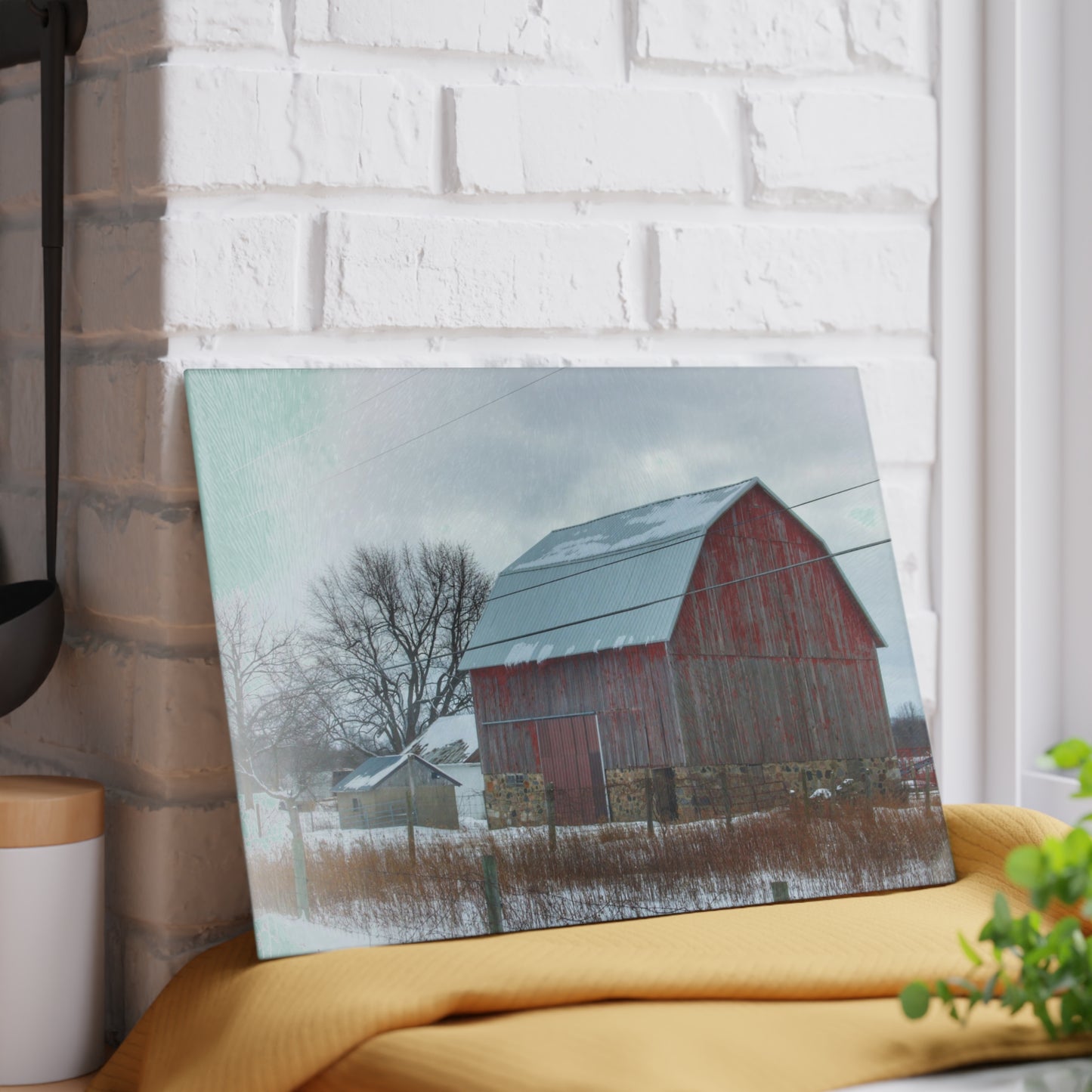 U R There Photography Lake Pleasant Stone Red and Little Grey Rustic Farmhouse Tempered-Glass Cutting Board