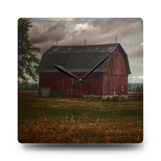 Fairgrove-Deckerville Red Rustic Farmhouse Acrylic Analog Wall Clock 10.75'' × 10.75'' (Square)