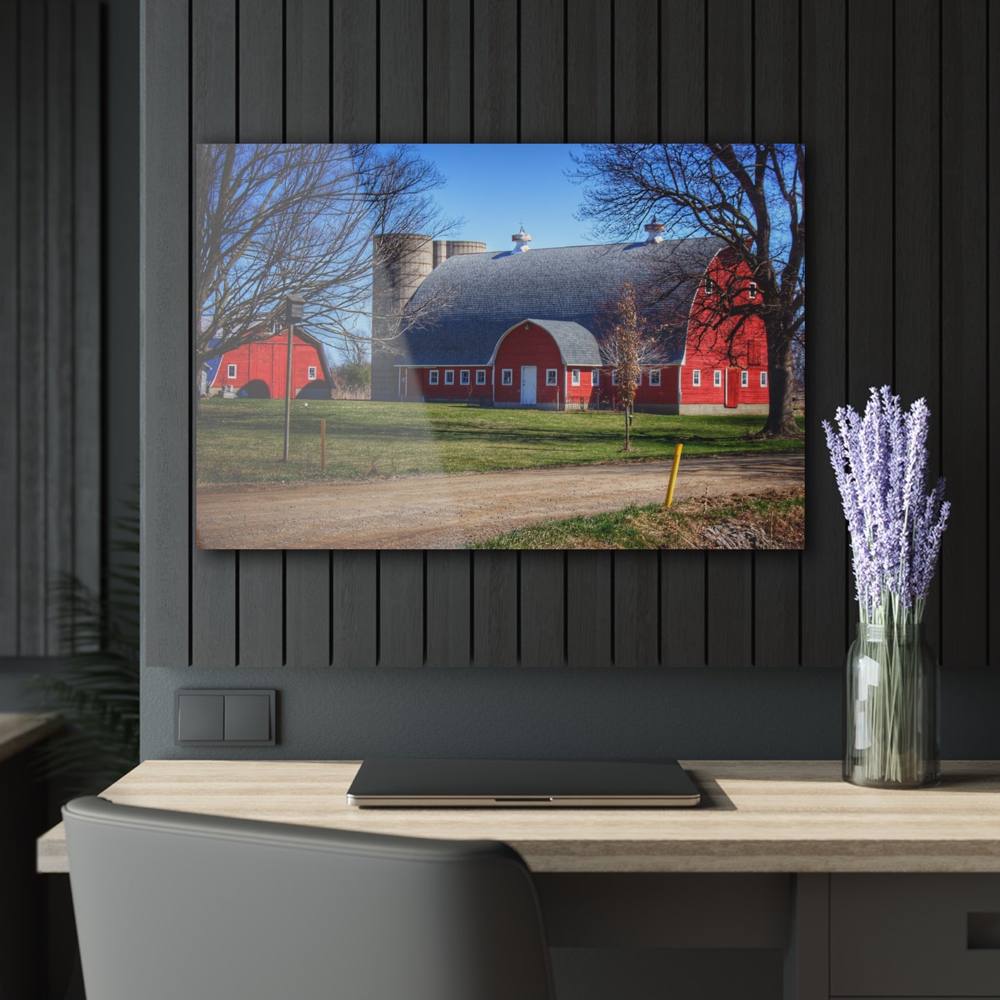 U R There Photography Hough Road Reds and Silo II Rustic Farmhouse Acrylic Wall Print