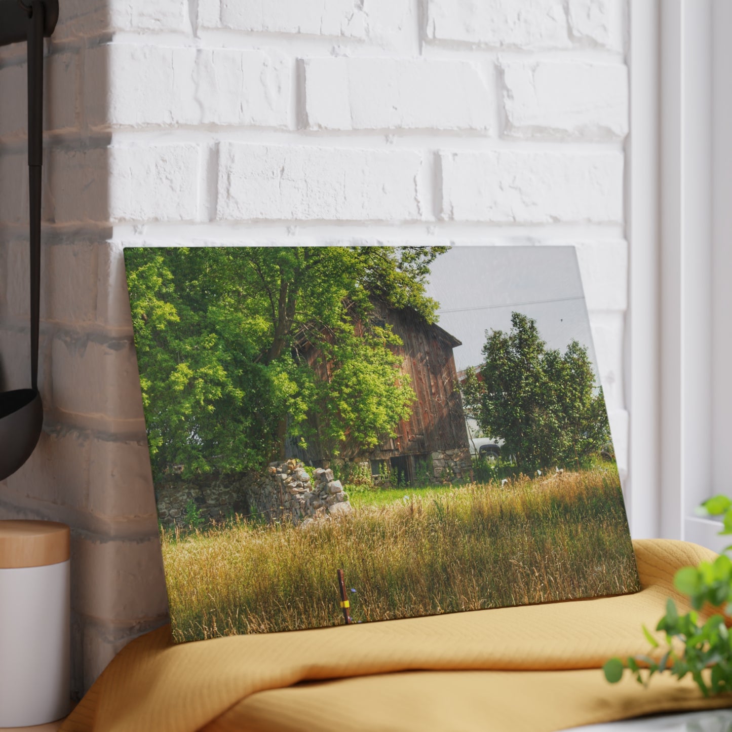 U R There Photography Lum Hidden Fieldstone Red Rustic Farmhouse Tempered-Glass Cutting Board