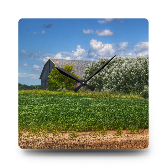 Lake Road Grey Rustic Farmhouse Acrylic Analog Wall Clock 10.75'' × 10.75'' (Square)