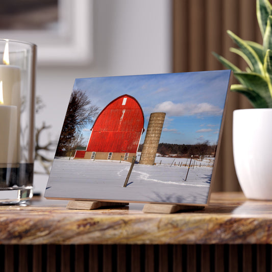 U R There Photography Barnes Road Winter Red Rustic Farmhouse Decorative Ceramic Tile