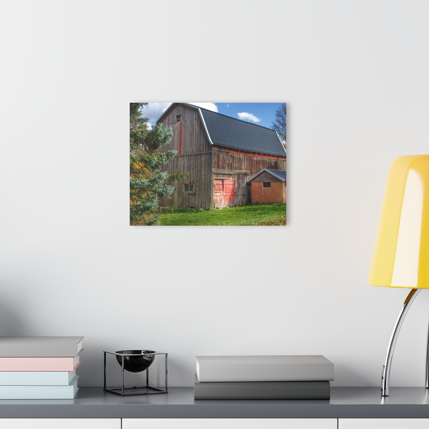 U R There Photography East Leonard Road Red Rustic Farmhouse Acrylic Wall Print