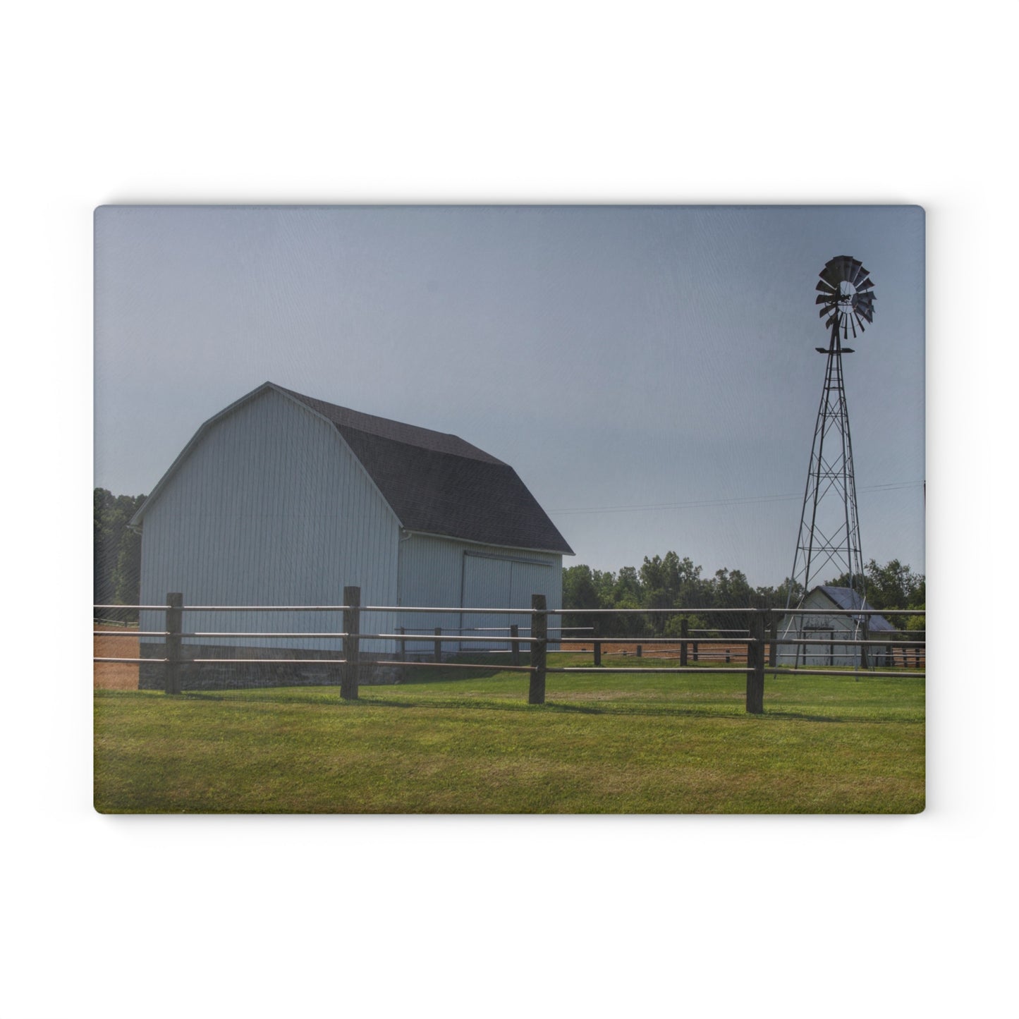 U R There Photography M-90 White and Windmill II Rustic Farmhouse Tempered-Glass Cutting Board