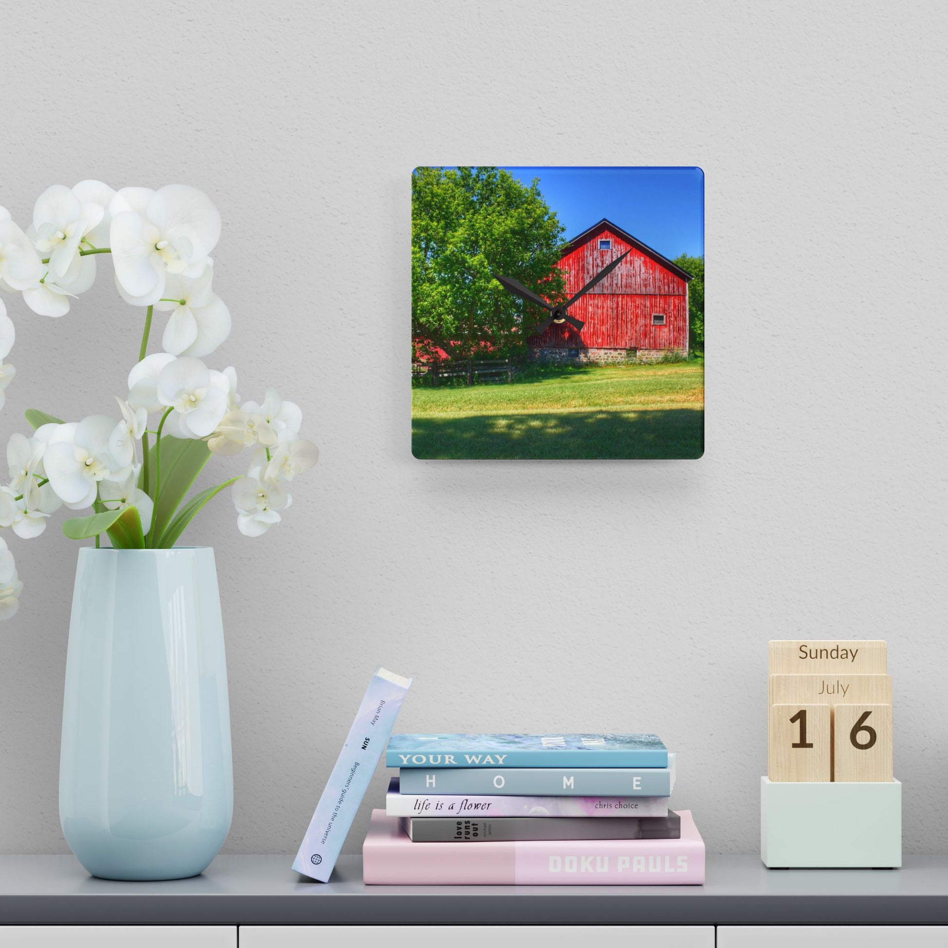 U R There Photography Five Lakes Red IV Rustic Farmhouse Acrylic Analog Wall Clock 10.75'' × 10.75'' (Square)