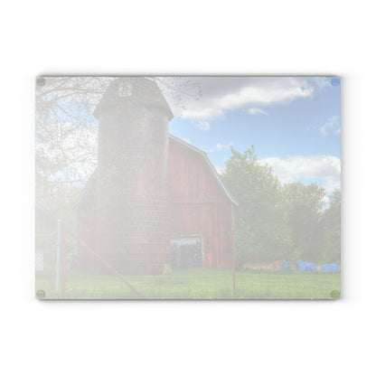 U R There Photography Mead Road Red Rustic Farmhouse Tempered-Glass Cutting Board