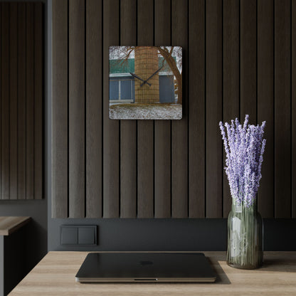 U R There Photography Hollow Corners Grey and Silo Rustic Farmhouse Acrylic Analog Wall Clock