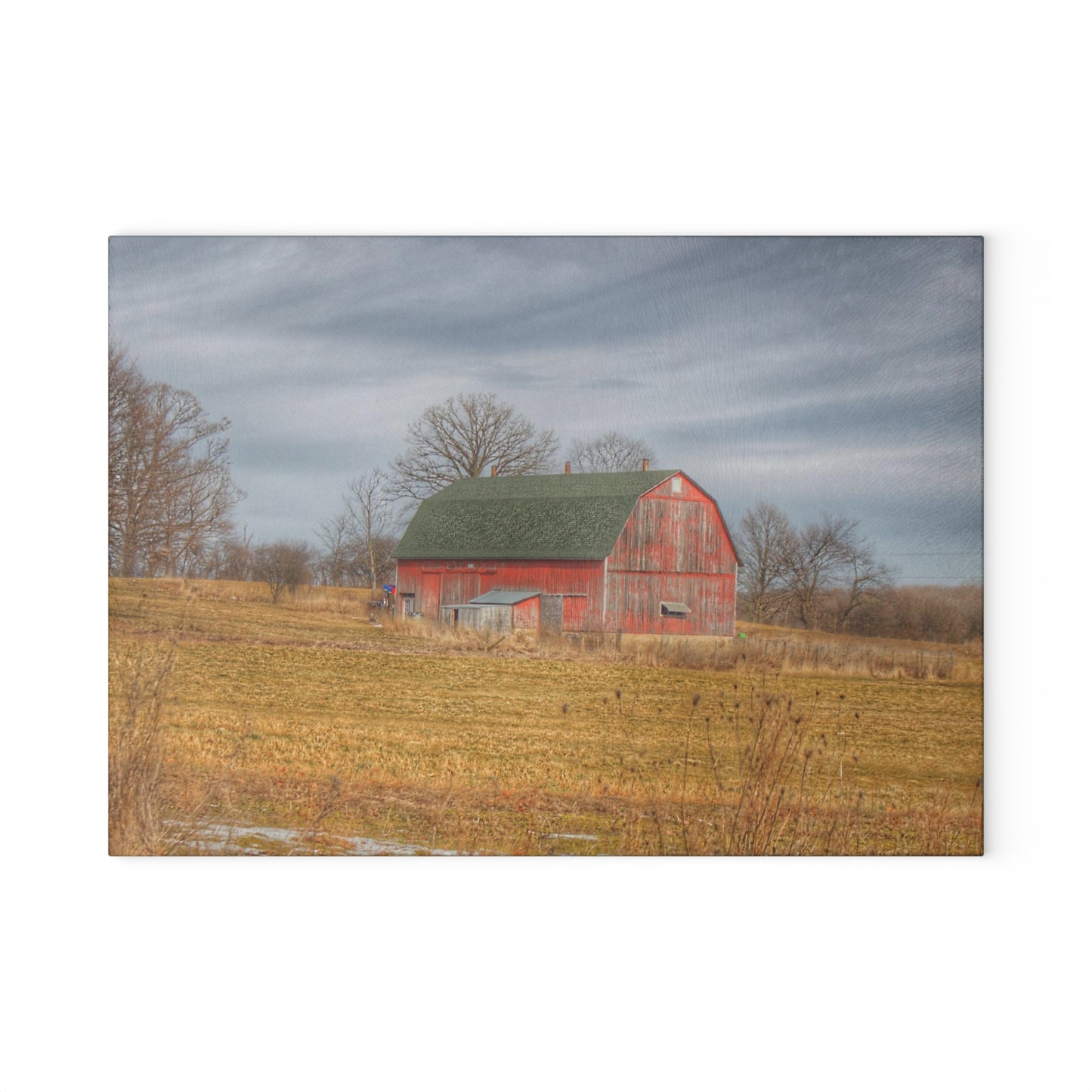 U R There Photography Clark Road Hillside Red I Rustic Farmhouse Tempered-Glass Cutting Board