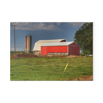 U R There Photography Clifford Farm and Silo Rustic Farmhouse Tempered-Glass Cutting Board