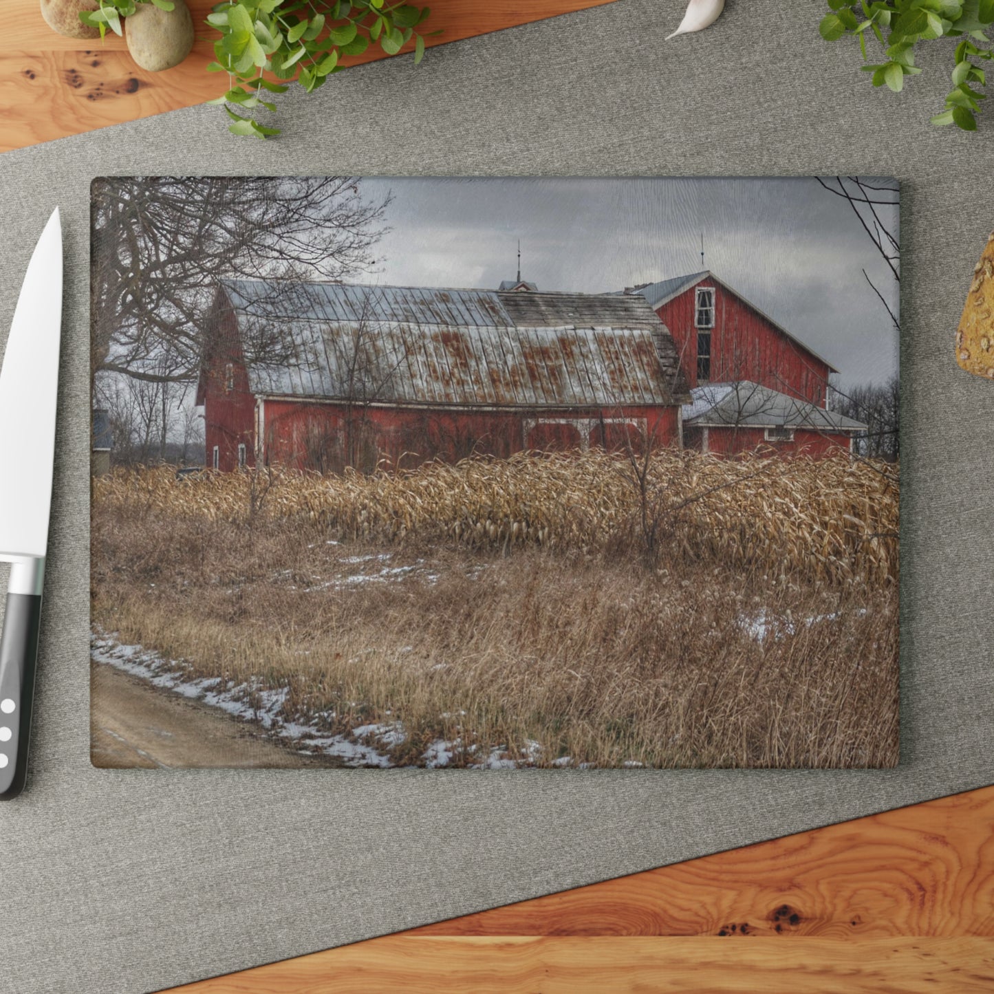 U R There Photography Edward Road Reds Rustic Farmhouse Tempered-Glass Cutting Board
