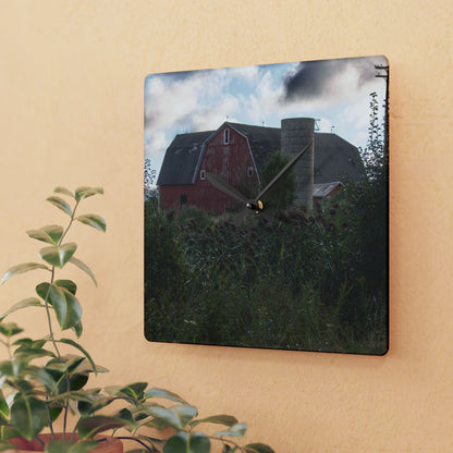 U R There Photography Greenwood Road Red II Rustic Farmhouse Acrylic Analog Wall Clock