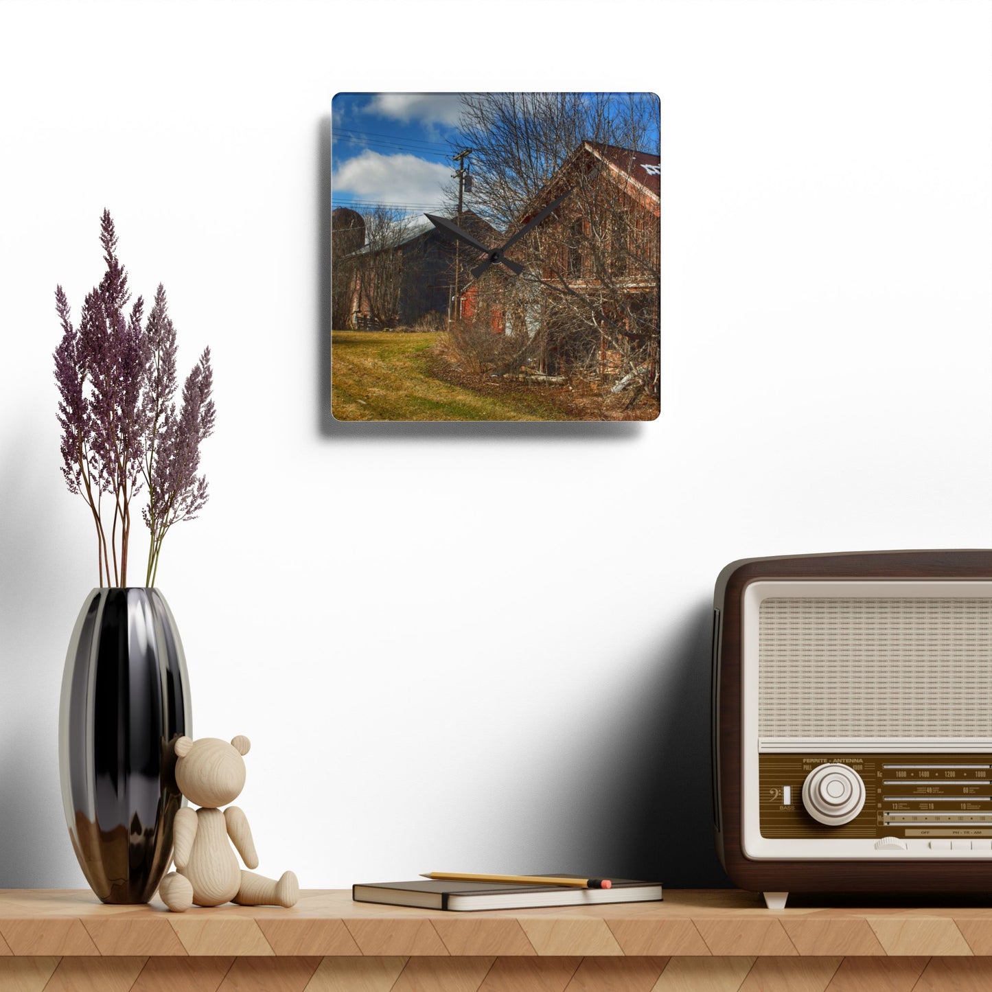 U R There Photography Buried Burnside Greys II Rustic Farmhouse Acrylic Analog Wall Clock