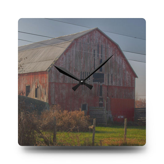 Dodge Road Red I Rustic Farmhouse Acrylic Analog Wall Clock