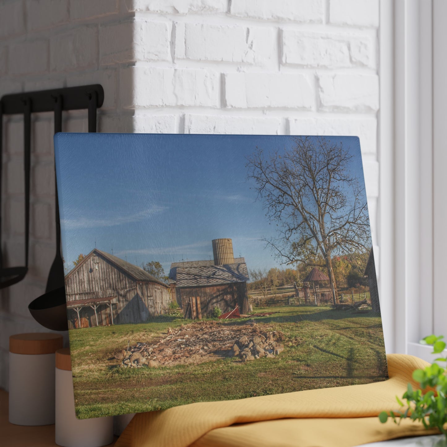 U R There Photography Bowers Road Greys I Rustic Farmhouse Tempered-Glass Cutting Board