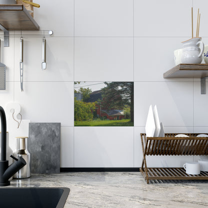 U R There Photography Grey Road Red Rustic Farmhouse Decorative Ceramic Tile