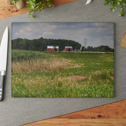 U R There Photography Across the Field in Elba II Rustic Farmhouse Tempered-Glass Cutting Board