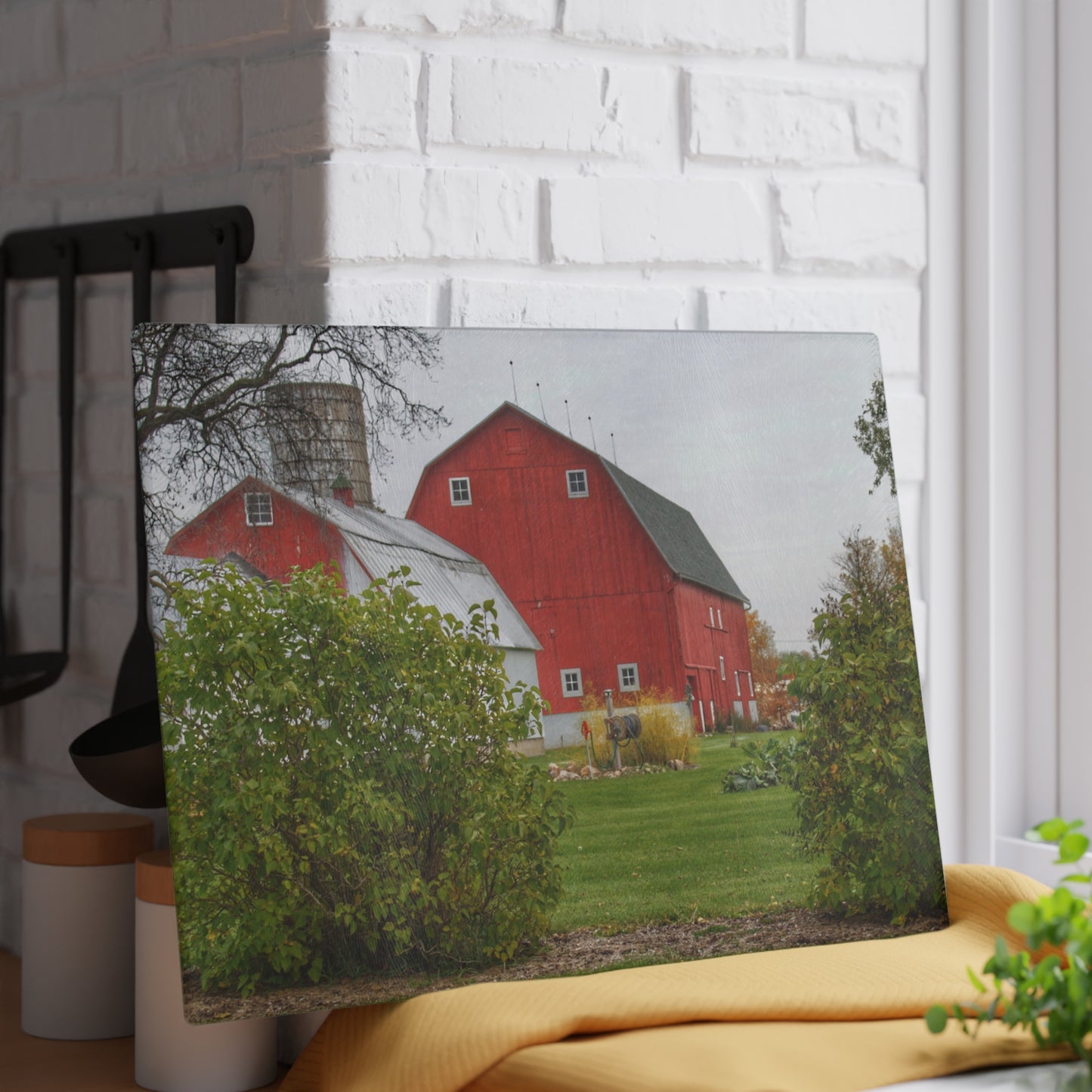 U R There Photography Potters Road Reds Rustic Farmhouse Tempered-Glass Cutting Board