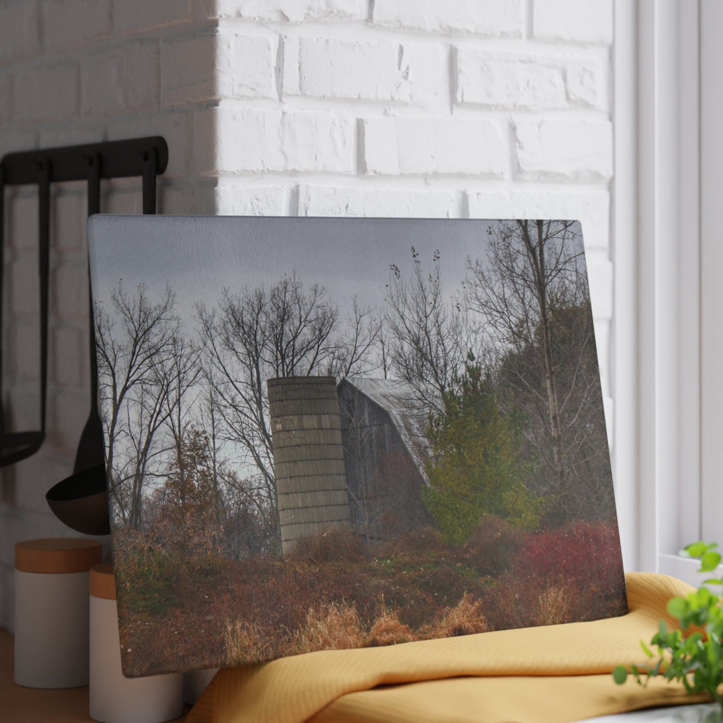 U R There Photography Freiberger Road Hidden Grey Rustic Farmhouse Tempered-Glass Cutting Board